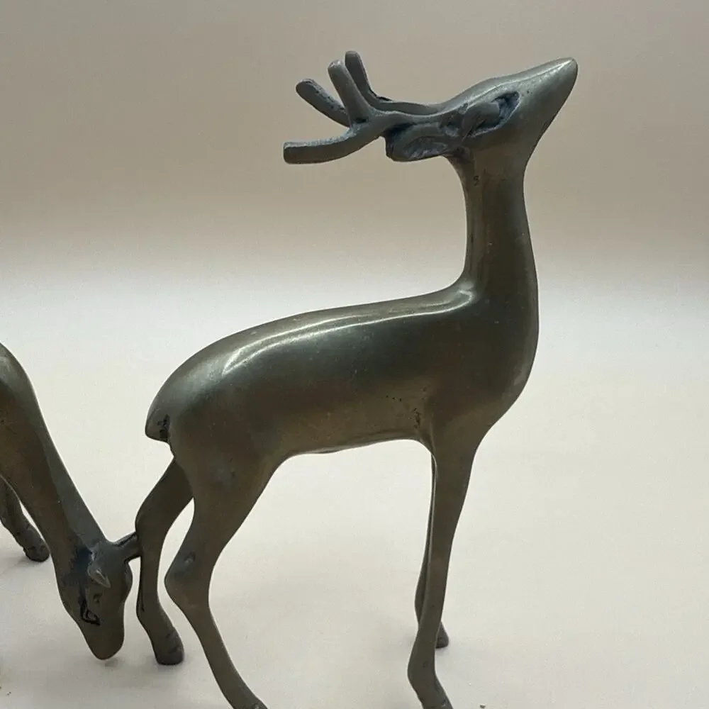 Vintage Solid Brass Buck Doe Deer pair Figurines/Sculptures set of 2 Decor MCM